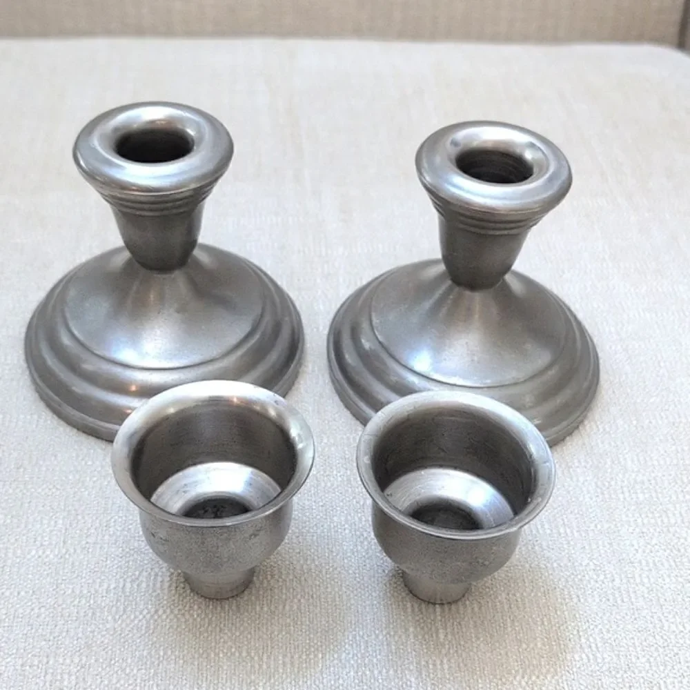 Vintage F. B. Rogers Weighted Pewterlite Candleholders with Candle Extenders